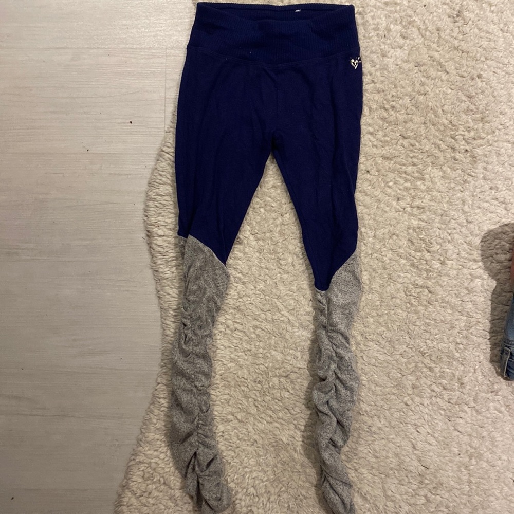 Justice leggings navy blue and grey. The grey part is ruffled